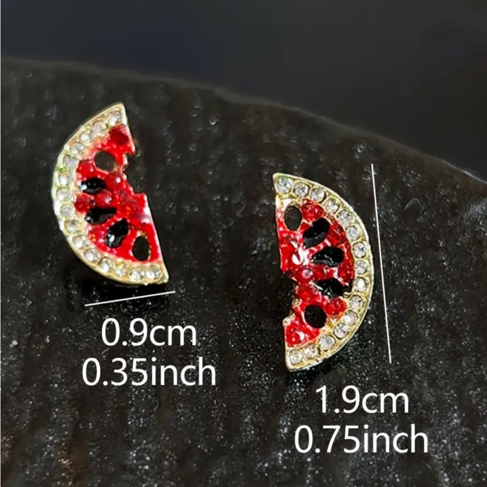 Rhinestone Watermelon Stud Earrings - Picture 3 of 3